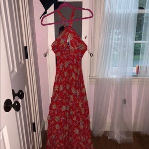 Urban Outfitters Red Floral Halter Maxi Dress